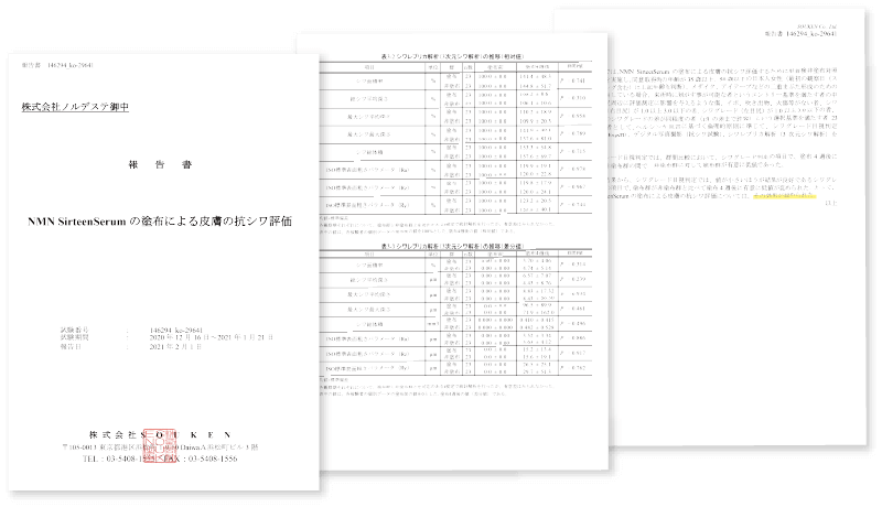 抗シワ試験成績証明書