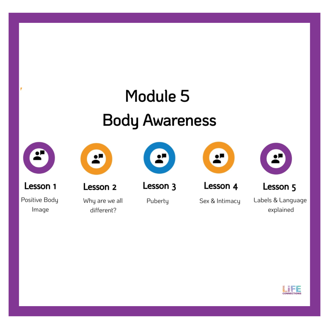Description of module 5 about Body Awareness in the Life Connections RSE e-learning resource for parents and guardians of 10 to 12 year old children in Ireland