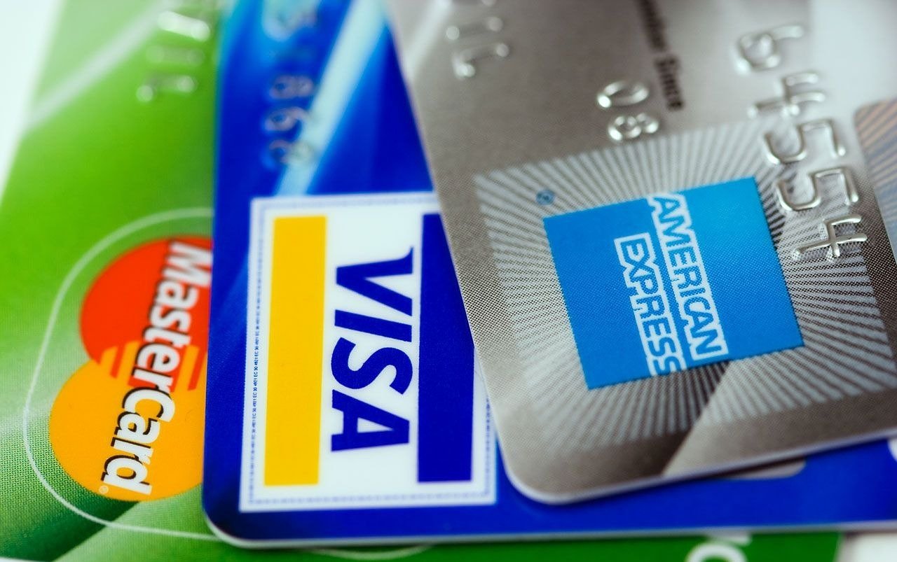 photograph of multiple credit cards of different types