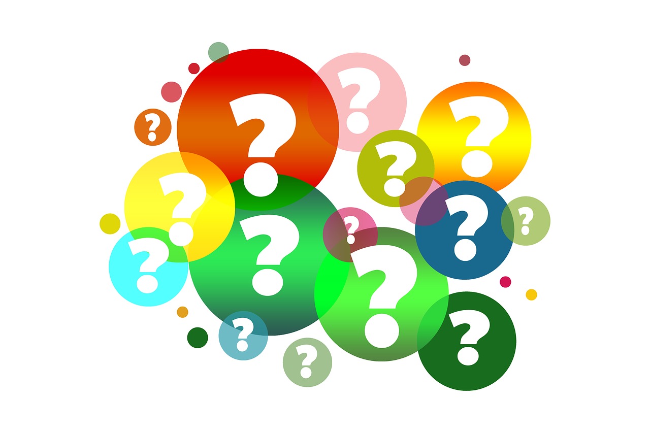 Question marks in colorful bubbles