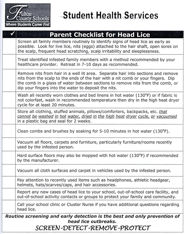 Atlanta Schools Lice Checklist