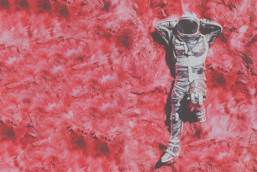 Astronaut auf einem roten Teppich
