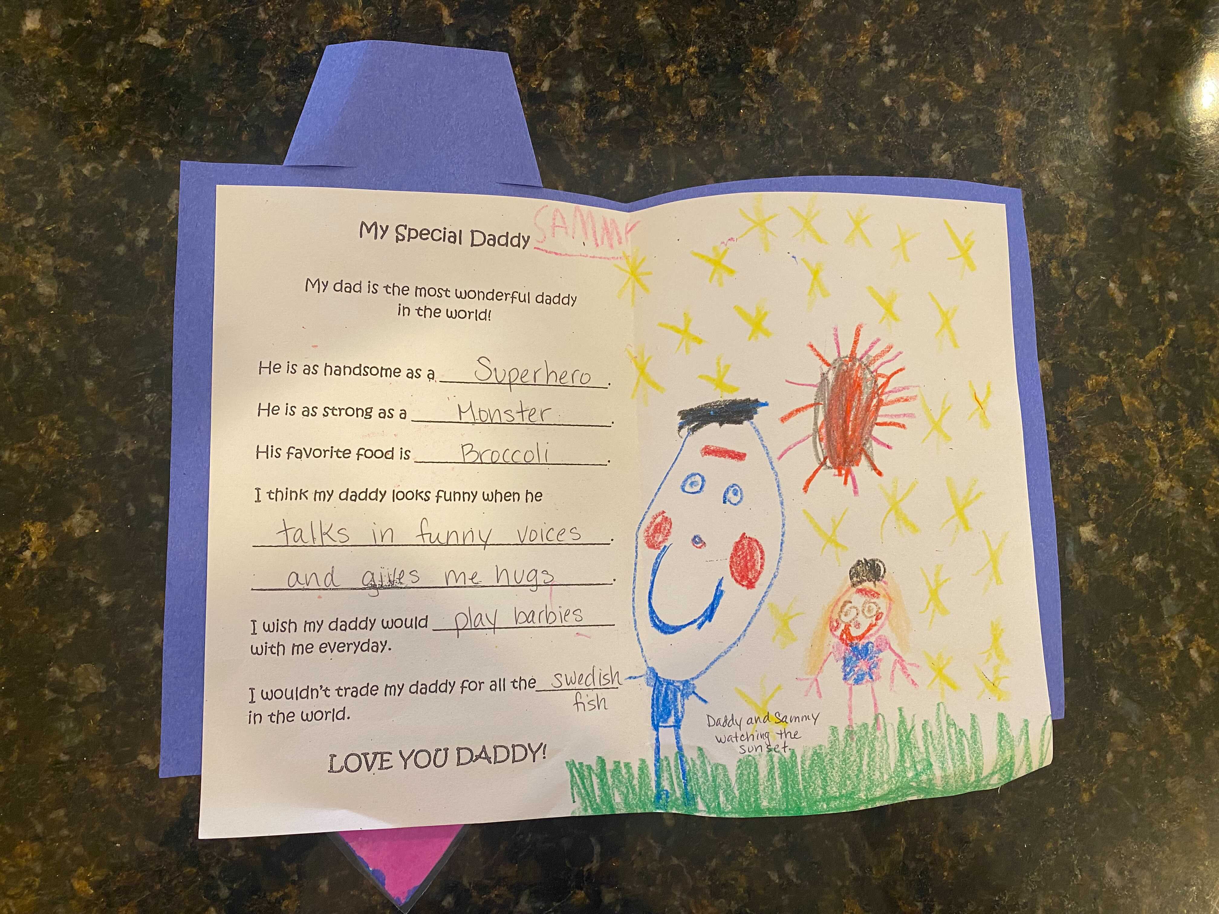 Joe Donovan's daughter drew this lovely portrait of them together.