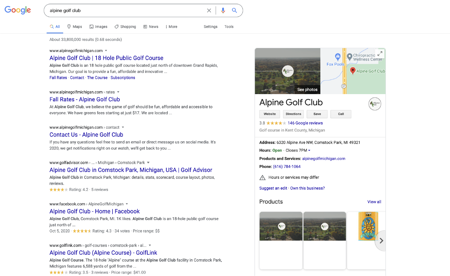Alpine Golf Club Google My Business Profile