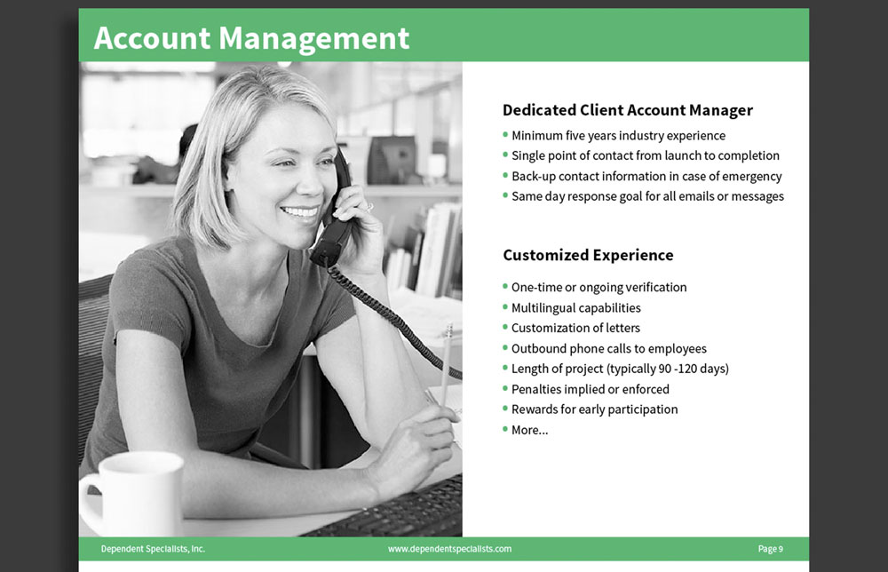 DSI Corporate Brochure Account Management Page