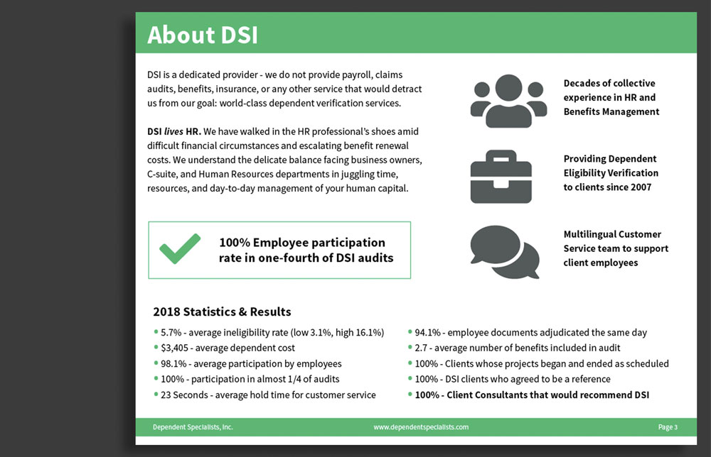 DSI Corporate Brochure About Page