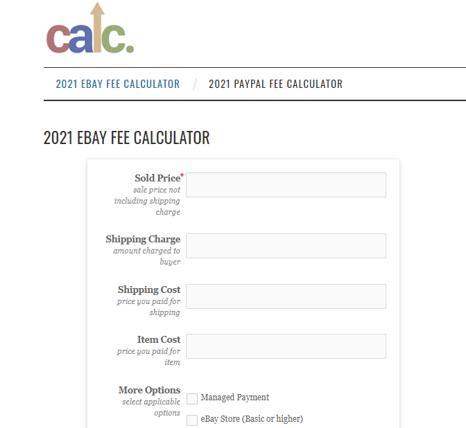 Screenshot of final fee calculator for eBay