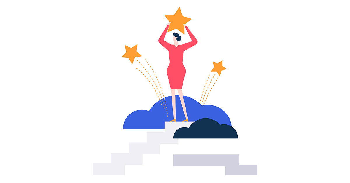 graphic of woman holding eBay shooting star
