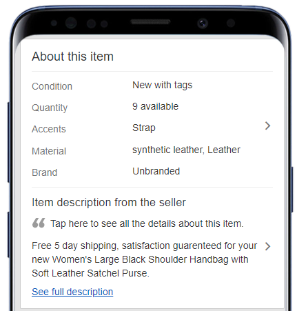 Smartphone with eBay mobile description template preview example