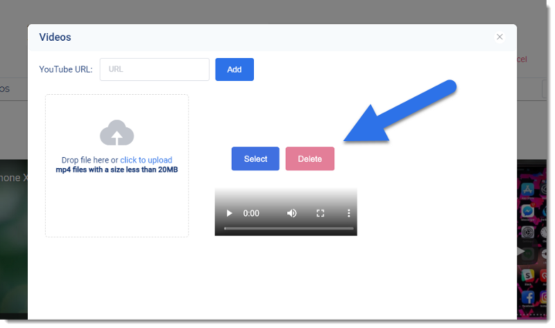 Screenshot of 3Dsellers eBay Listing Designer video window with arrow pointing to a “delete” button