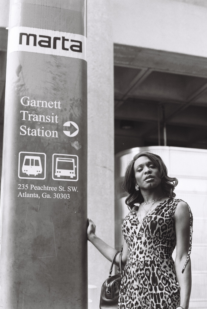 Transgender woman at the Marta station in Atlanta, GA posing with confidence