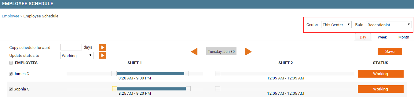 Employee schedule