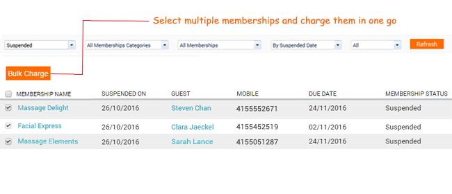 Charge Suspended Memberships in Bulk