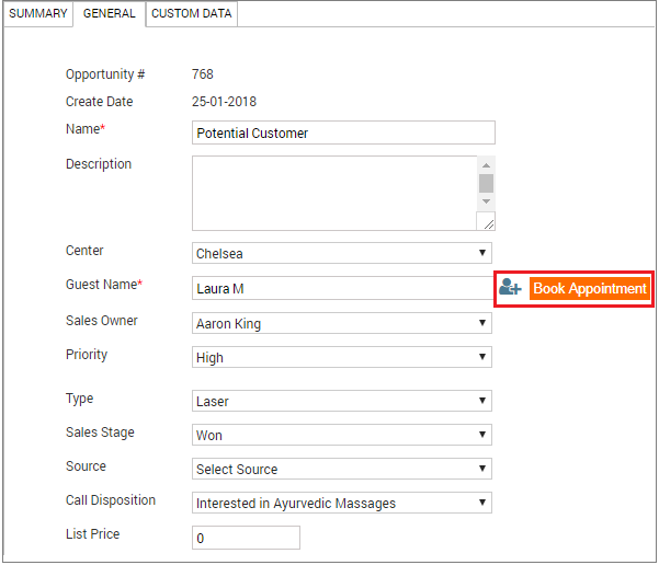 Book An Appointment From The Sales Opportunities Page