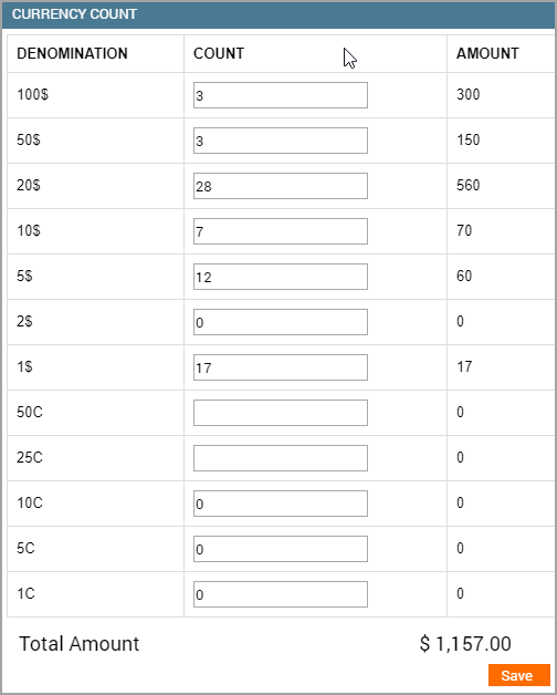 Currency count page