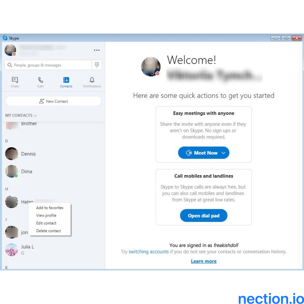 Contact page PC
