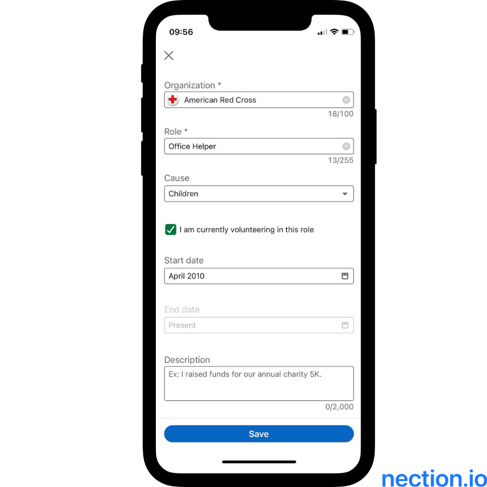 Lines on LI where you can add your volunteer experience