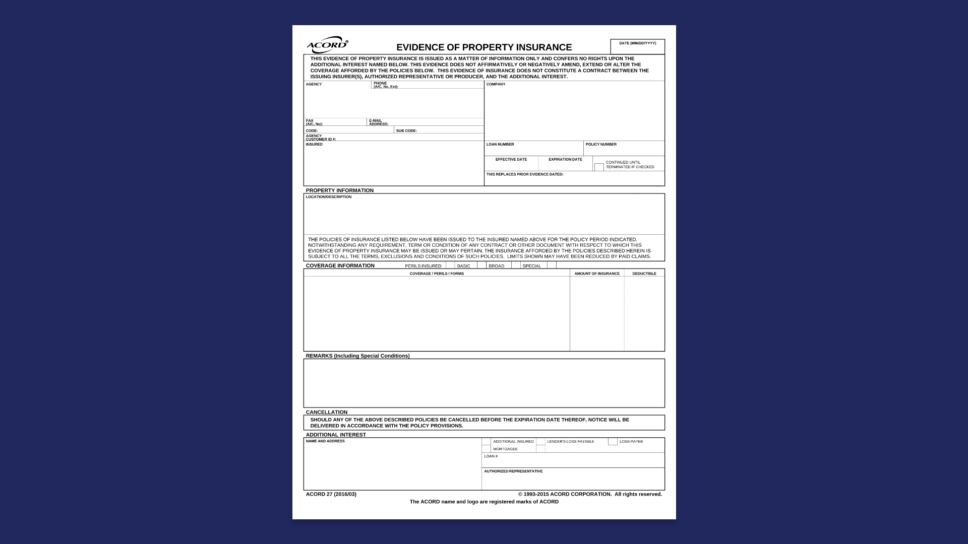 Sample Acord Form 27