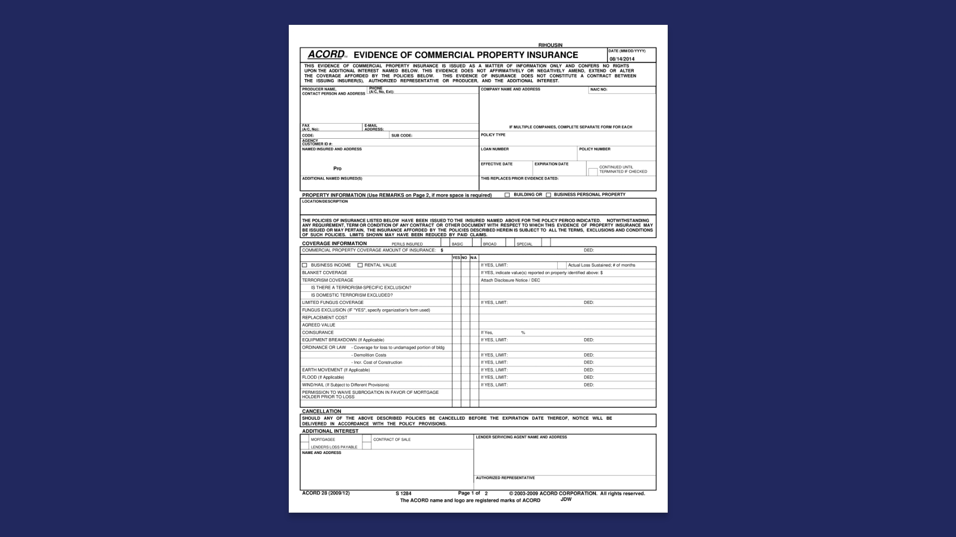 Acord 28 sample