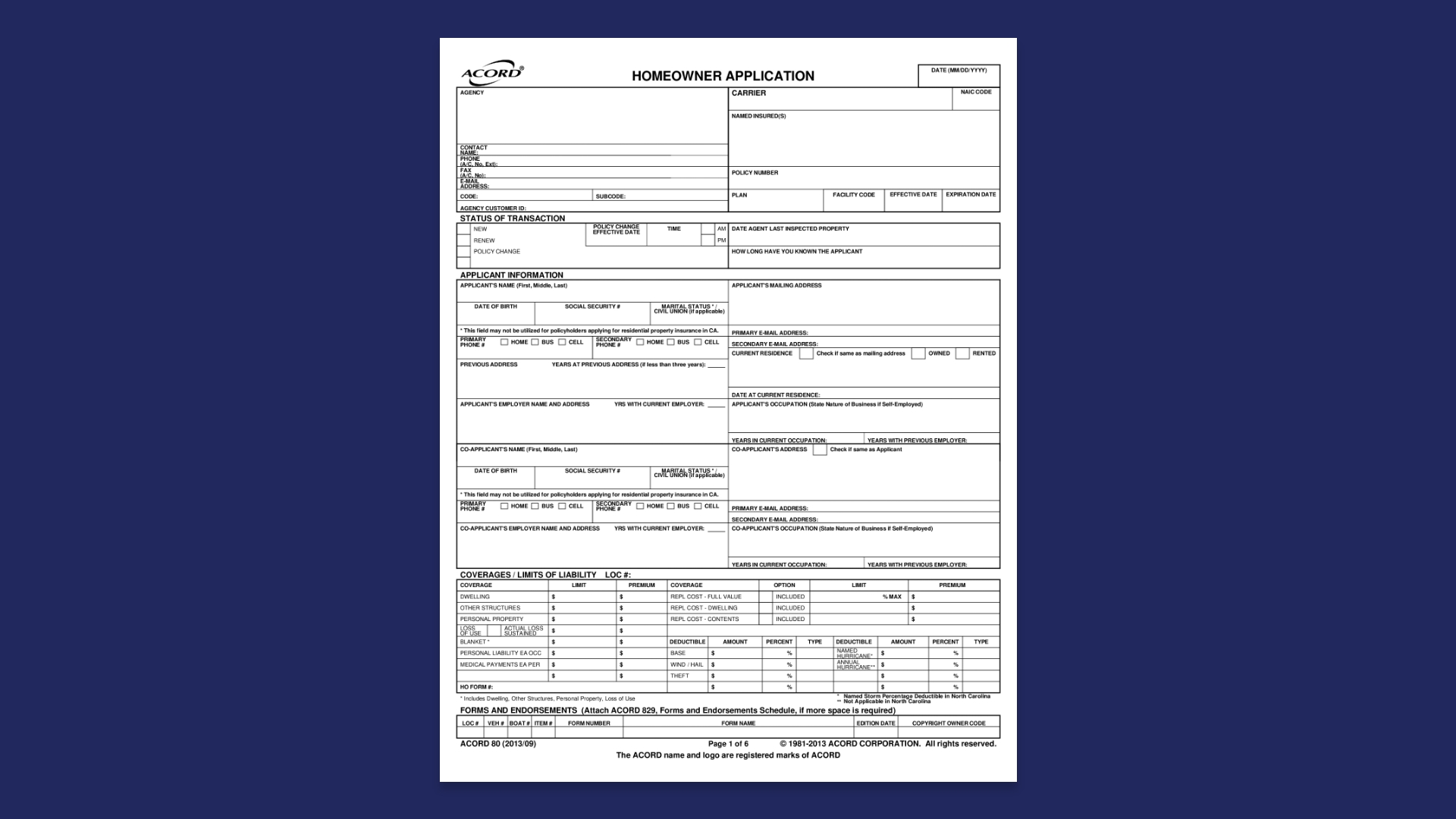 Acord form 80 sample