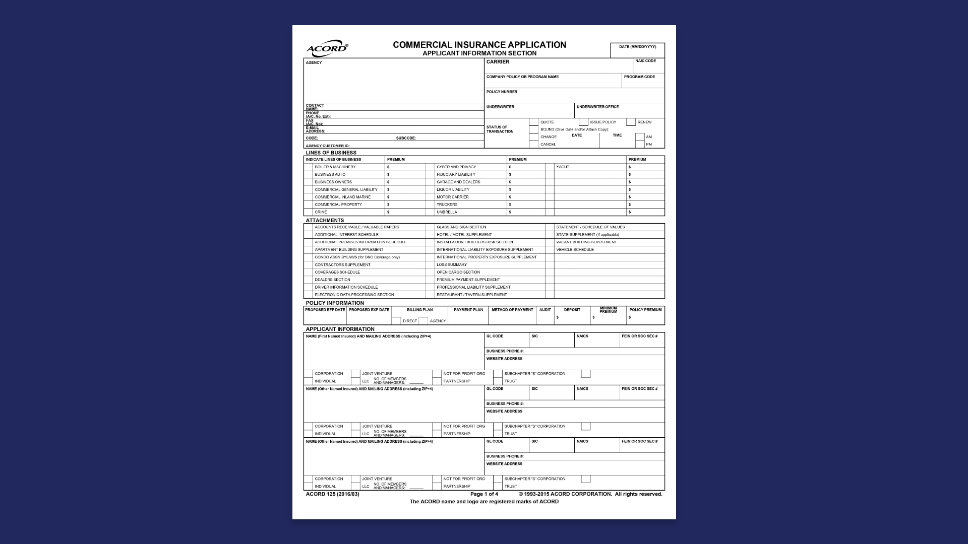 Acord 125 sample