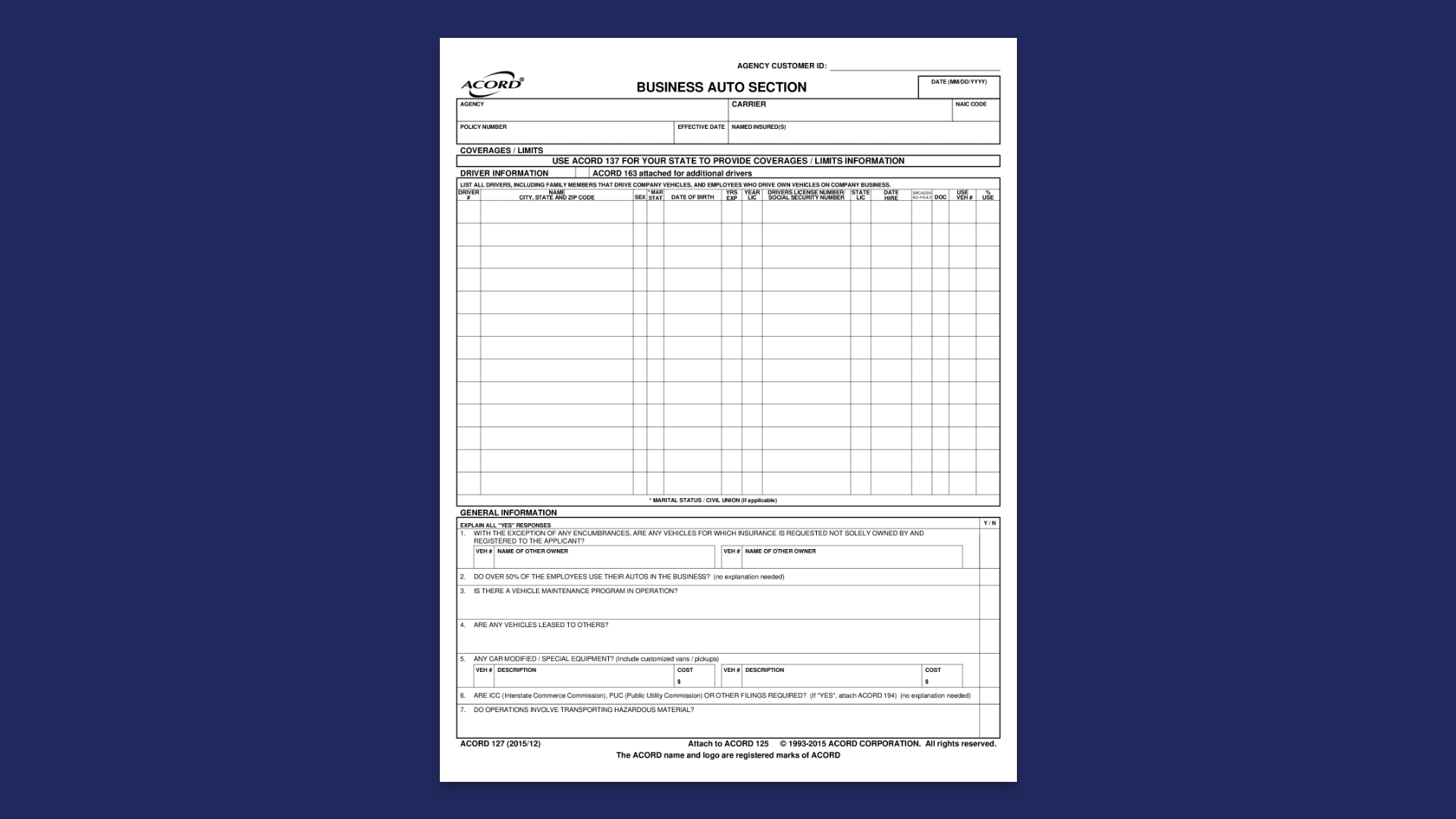 Sample acord form 127