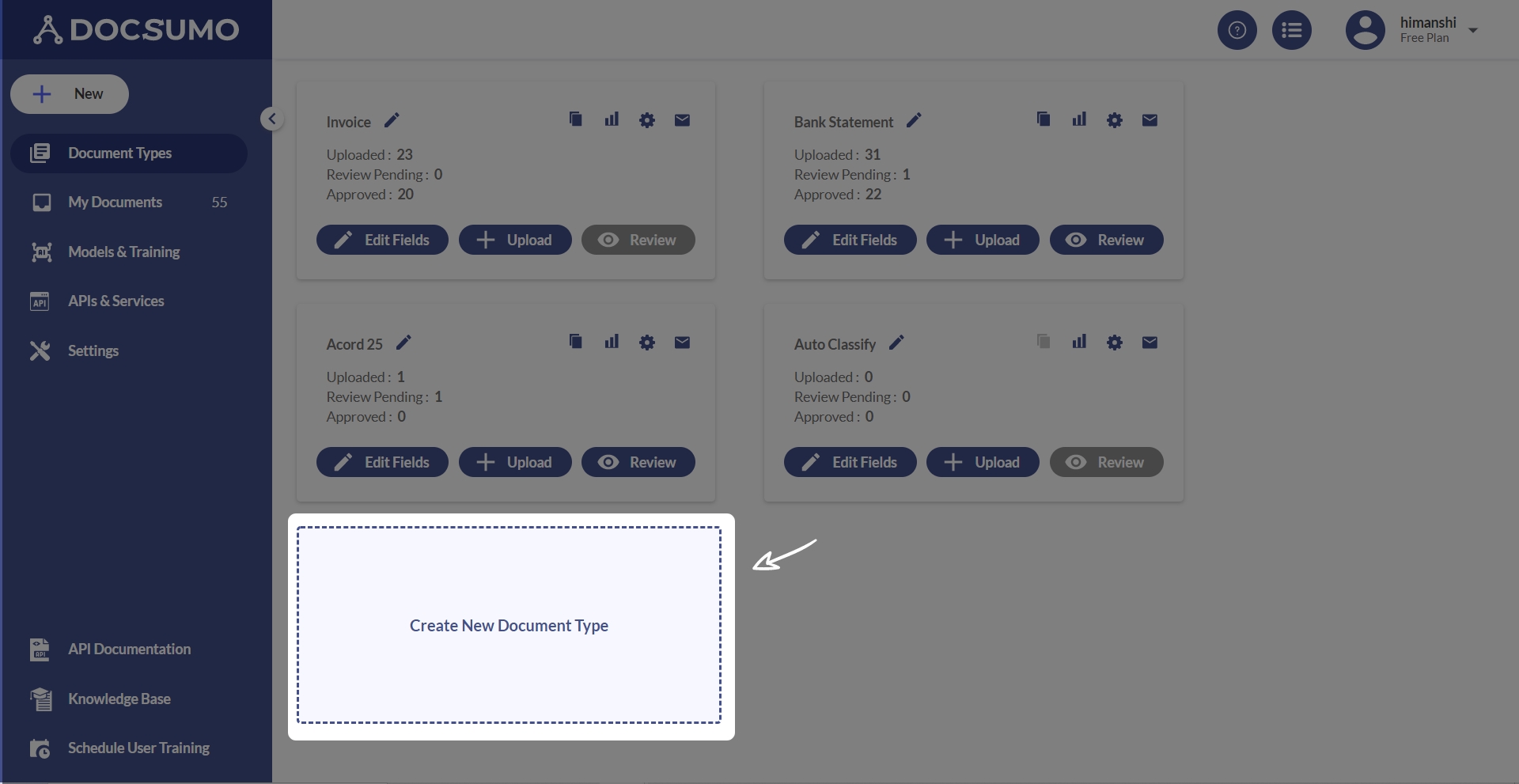 Create a new document - docsumo