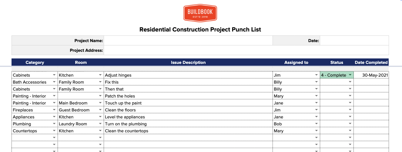 Free Construction Punch List Template BuildBook Free Construction Punch List Template BuildBook