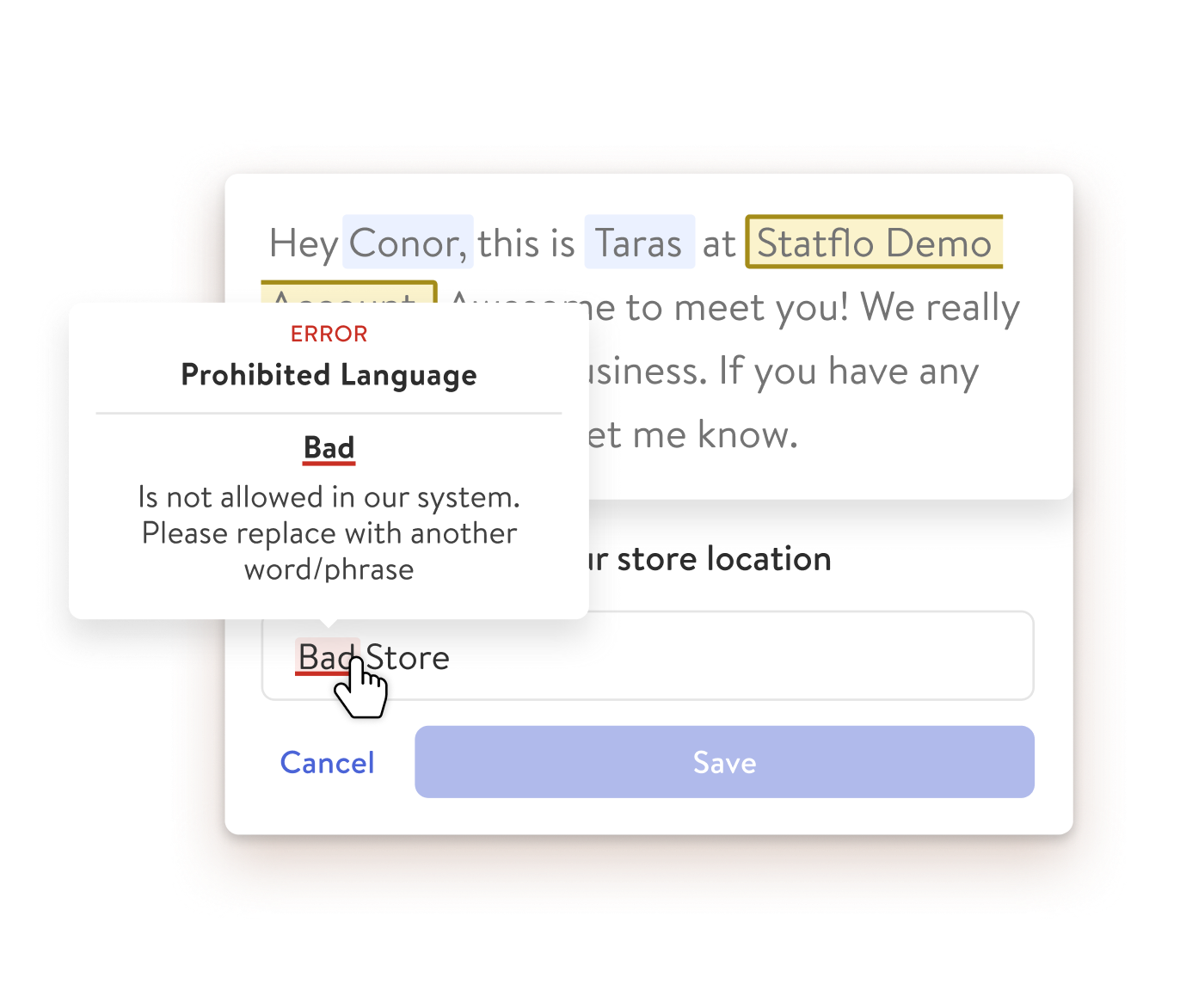 Compliance warning on a Chat Starter