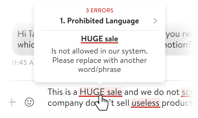 Compliance warning on outgoing message