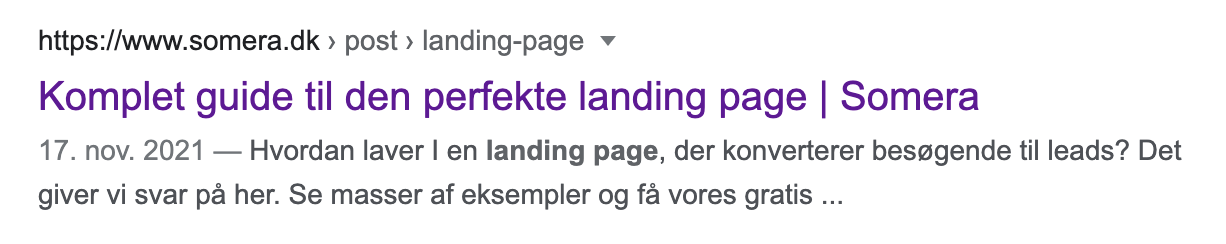 søgeresultat for "landing page" på google