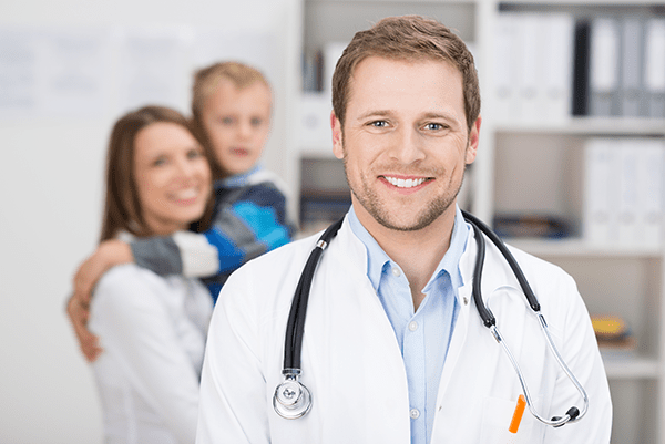 Doctor with happy patients