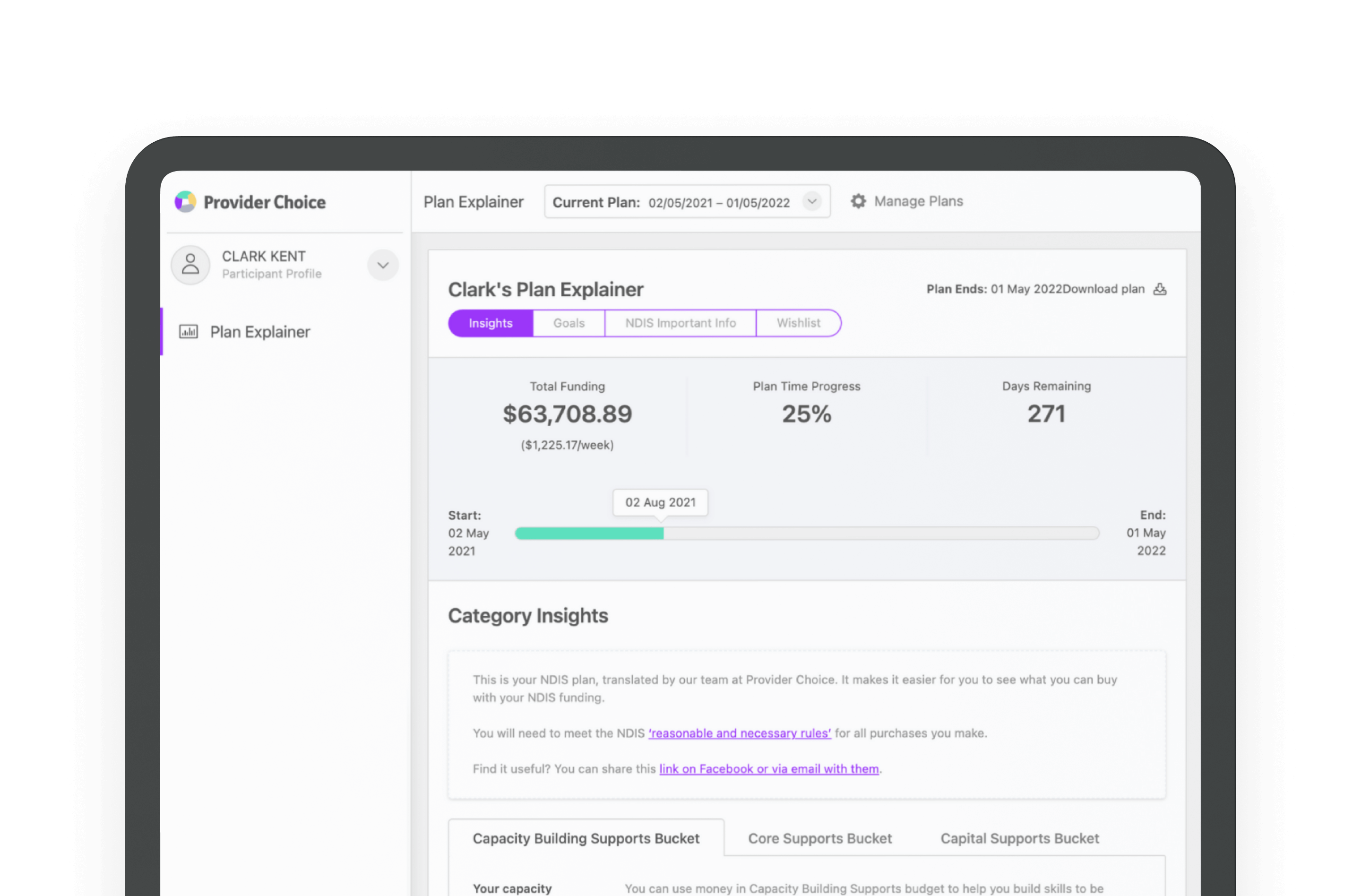 A screenshot of the plan management dashboard