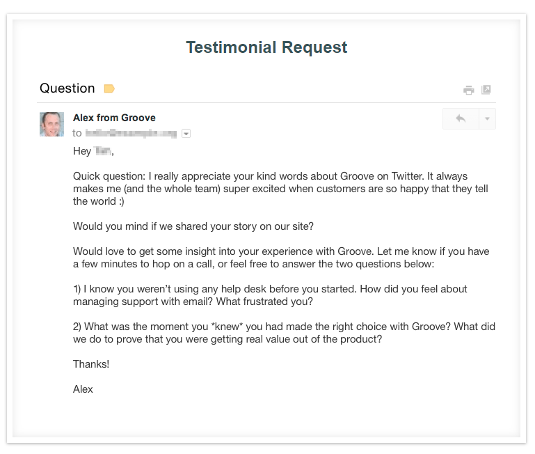 Testimonial request example