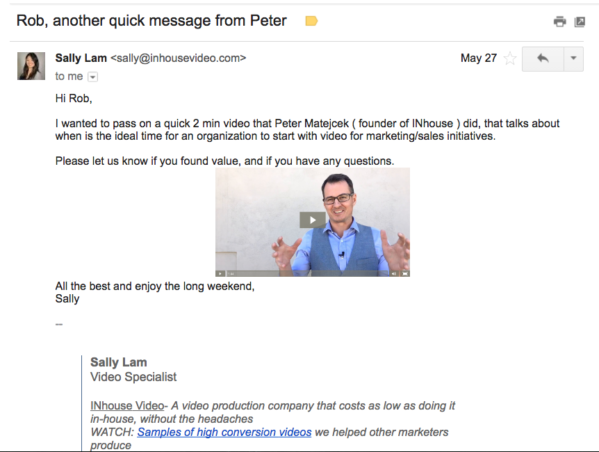 An example of B2B customer testimonial videos in sales emails.