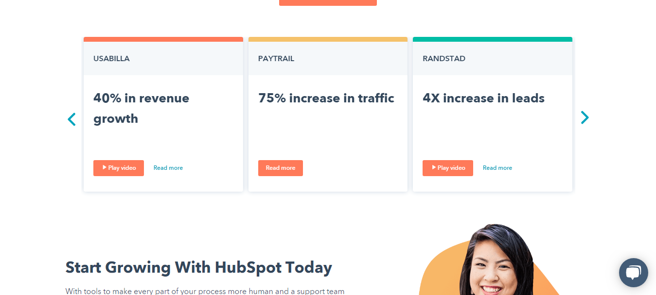 Hubspot uses data-filled headlines to power B2B testimonials.