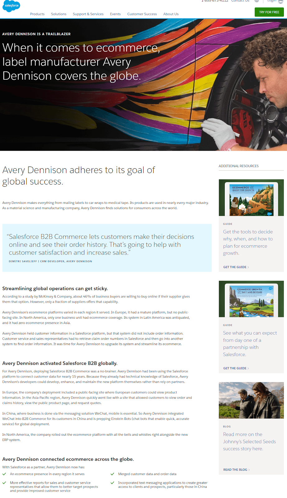 Salesforce uses case studies to share in-depth details of how their product helps real businesses.