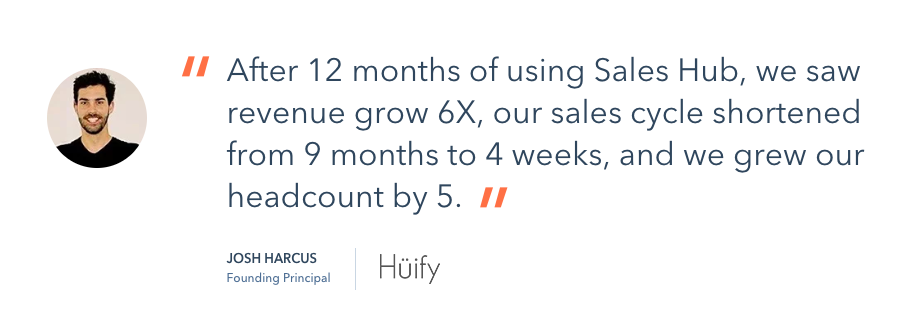 Hubspot sales tools product specific testimonial.