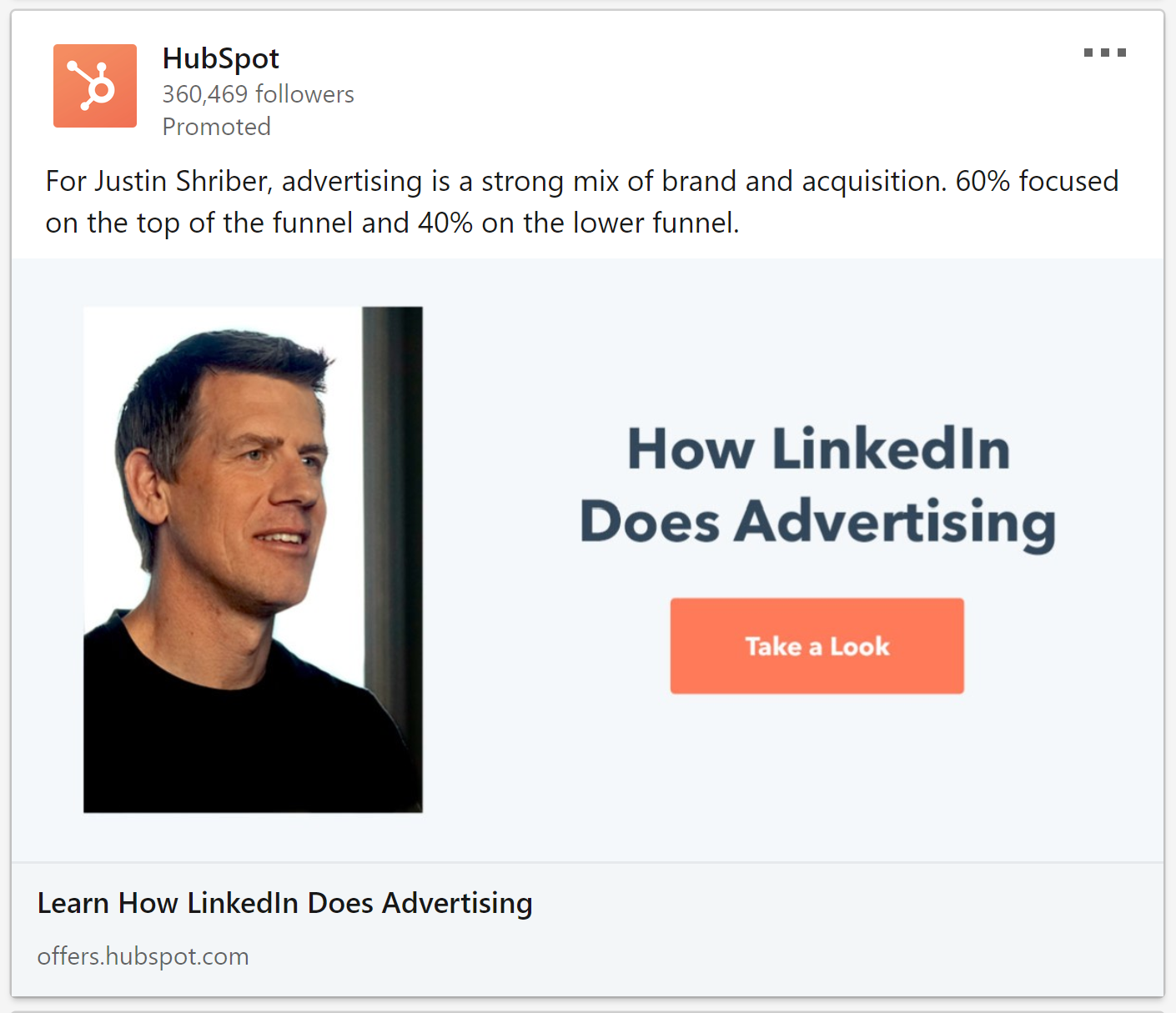 HubSpot focuses on an insider testimonial on LinkedIn.