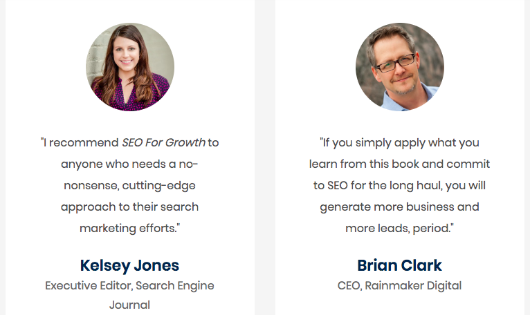 SEO For Growth uses influencer testimonials to provide additional credibility.