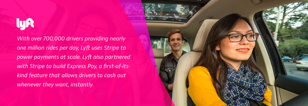 Stripe utilizes their partnership with Lyft as an influencer testimonial.