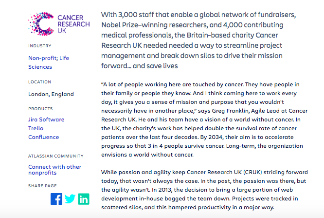 Atlassian showcases the success story of their partnership with Cancer Research UK.