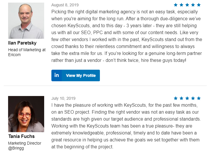 KeyScouts testimonial format increases click-through rate.