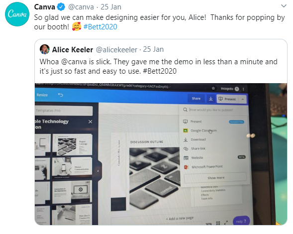 This customer testimonial for Canva on Twitter is authentic.