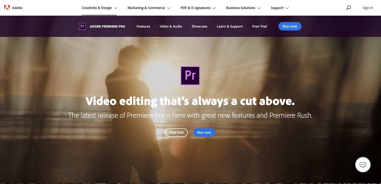 Adobe Premiere Pro video editing software homepage