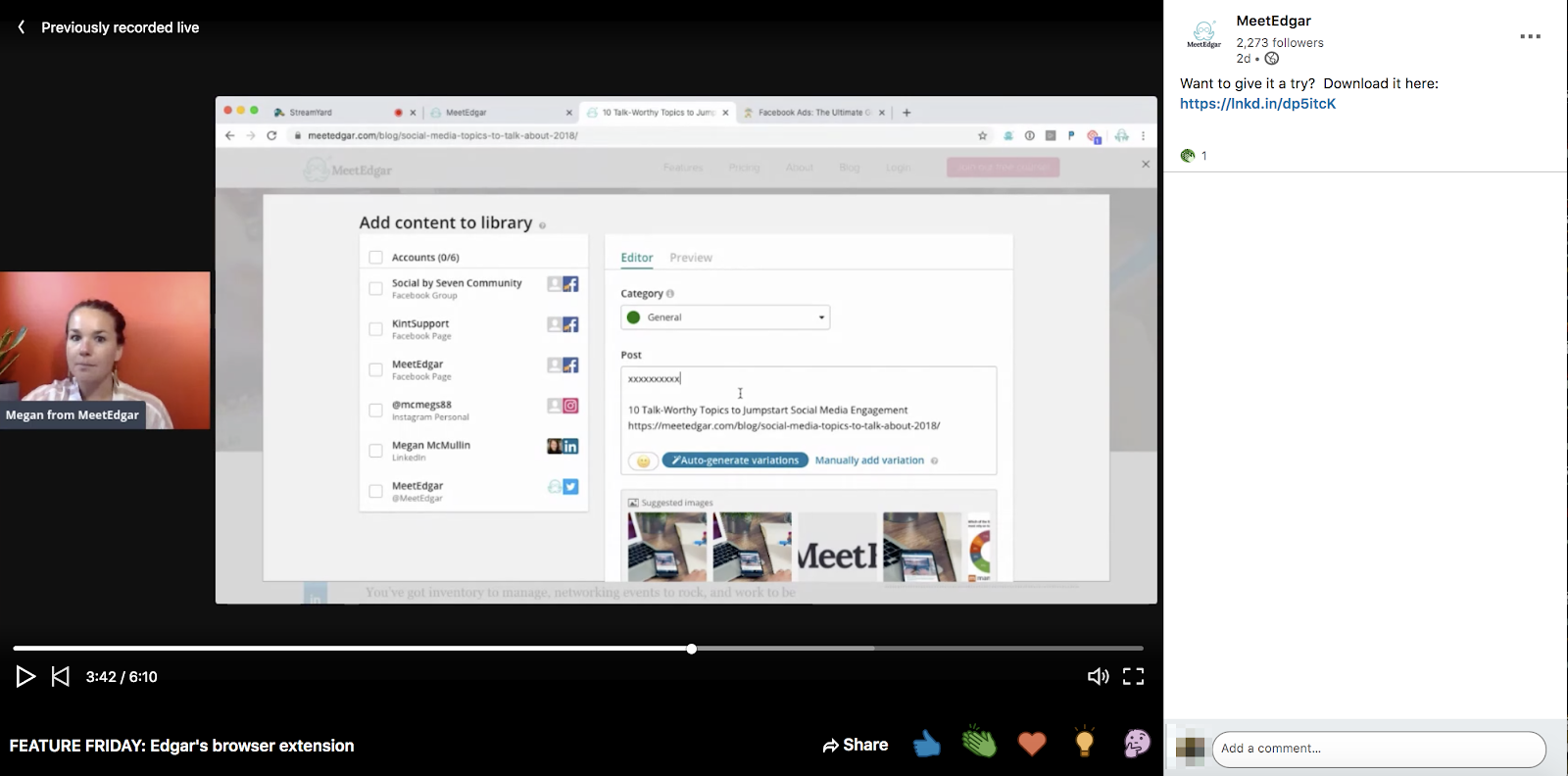 MeetEdgar live stream screenshot