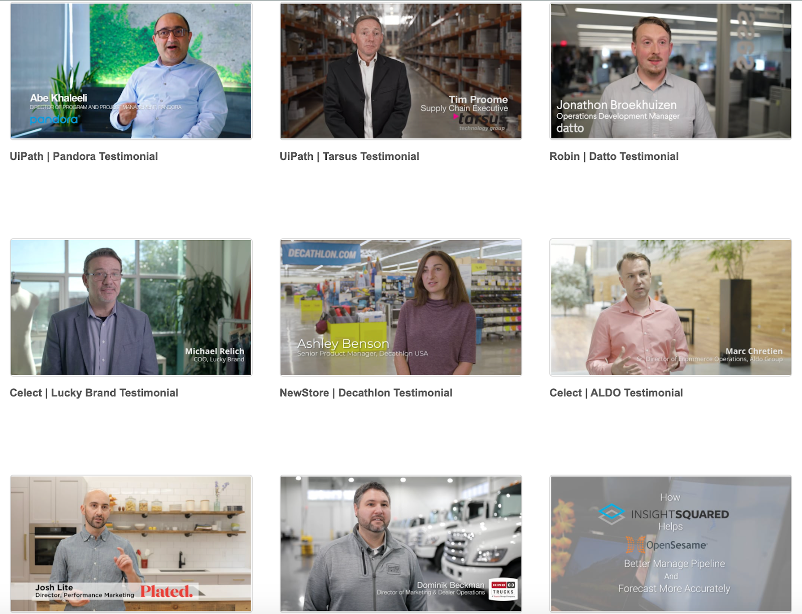 Portfolio of video examples