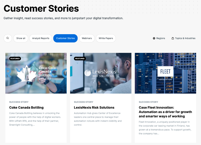 UiPath Customer Stories Page