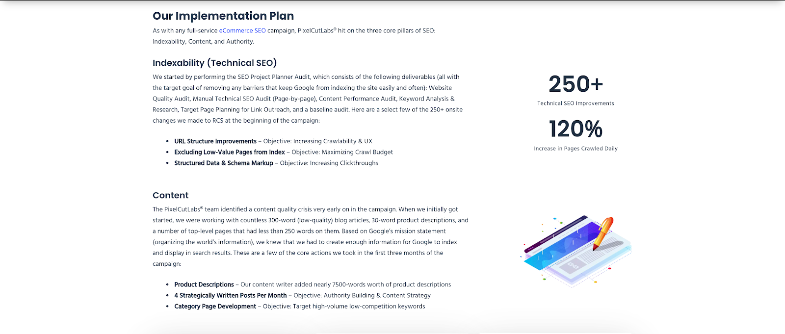 Digital agency case study body copy and results