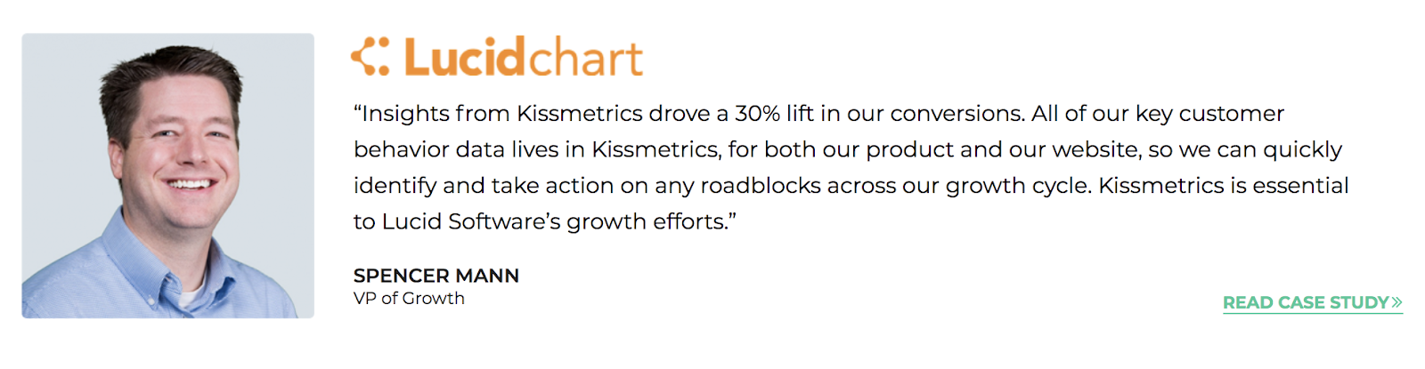 Customer testimonial on Kissmetrics' website